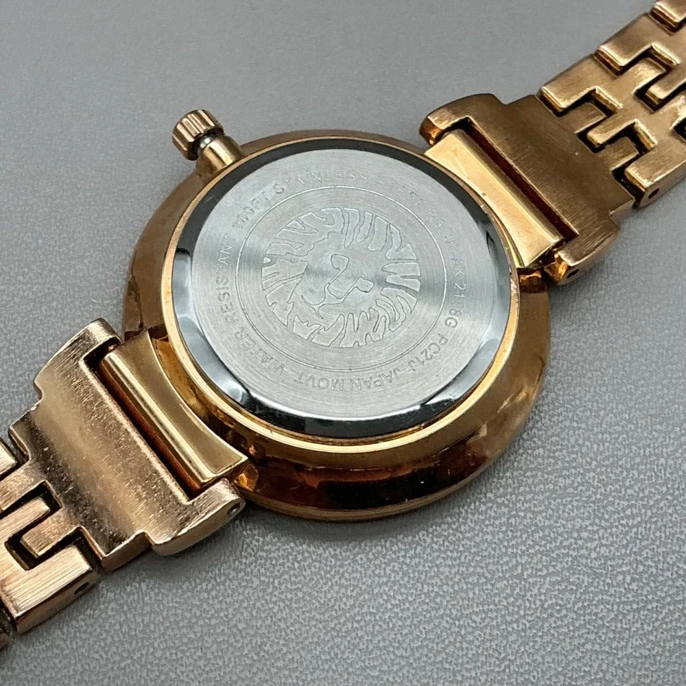 Anne Klein Watch Womens Rose Gold Tone Green Dial Roman Numeral 30mm NEW BATTERY